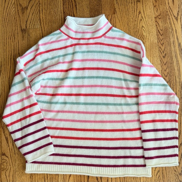 J Crew Cashmere Snowberry Striped Multicolor Turtleneck Sweater Small EUC - Picture 3 of 4